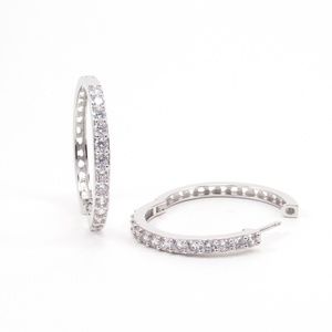 Silver Crystal Pave Hoop Earrings Medium 1.25"